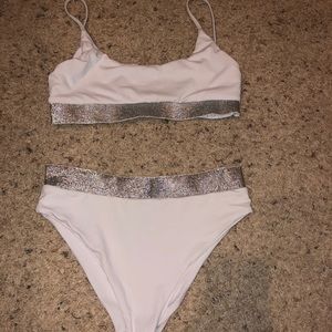 White sparkly two piece bathing suit